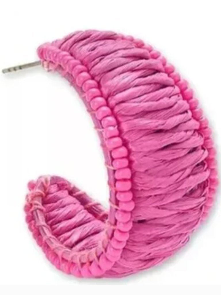 On 34th Raffia Earrings Silver Tone Medium Color Seed Bead Raffia C-Hoop Nwt 15$